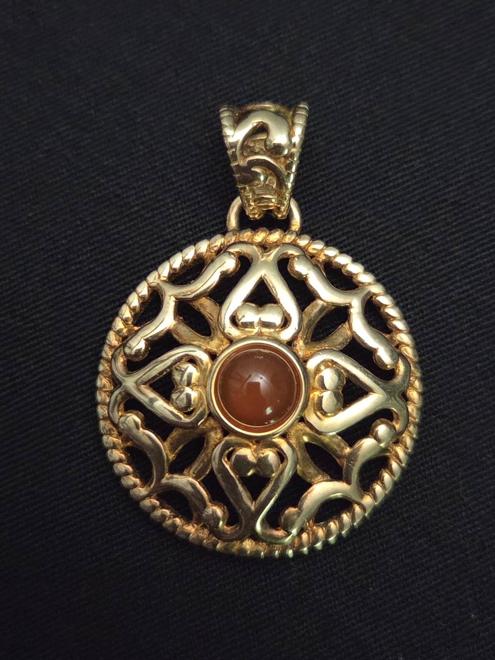 Veronese Italy 925 Gold Vermeil Carnelian Filigree Medallion Pendant